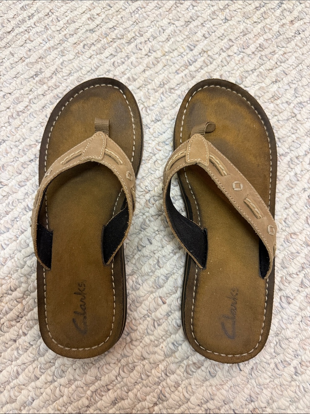 Clarks Kids Brown & Tan Suede Strap Flip Flops